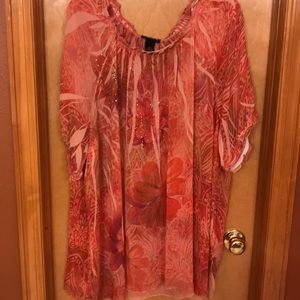 Short sleeve, sheer orange floral blouse